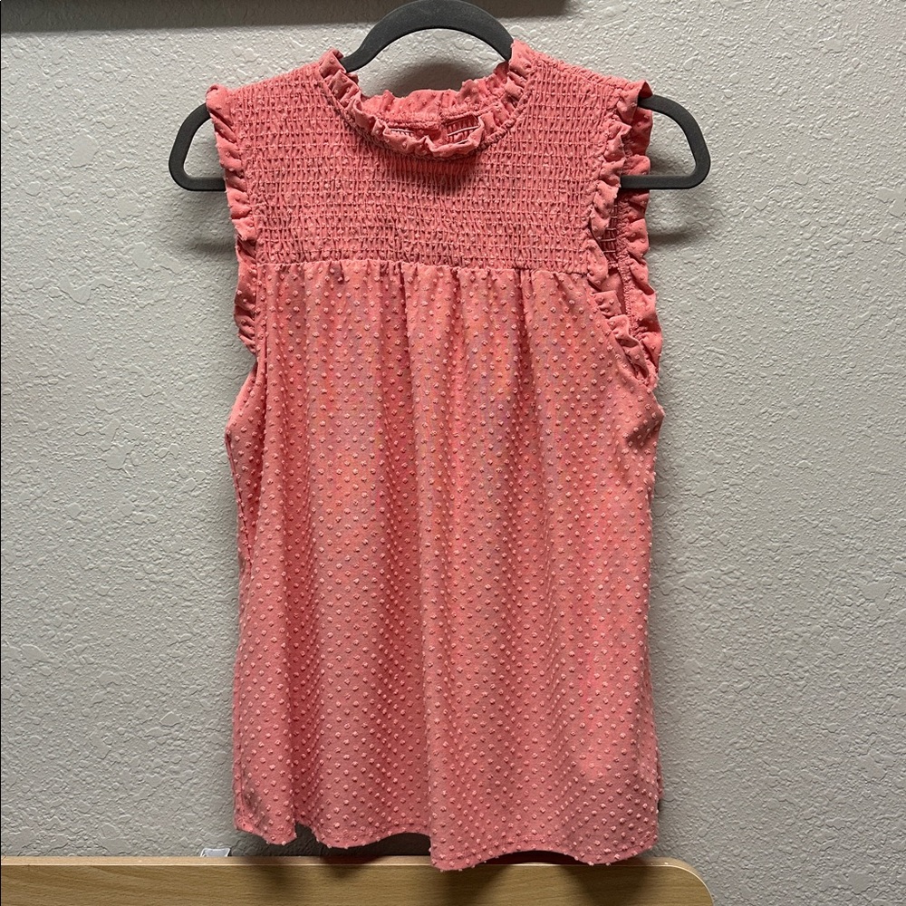 NY Collection Coral Textured (Swiss dot) Sleeveless Top